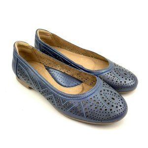 Earth Womens Ballet Flats Shoes 8 Royale Navy Blue Perforated Laser Cut Leather